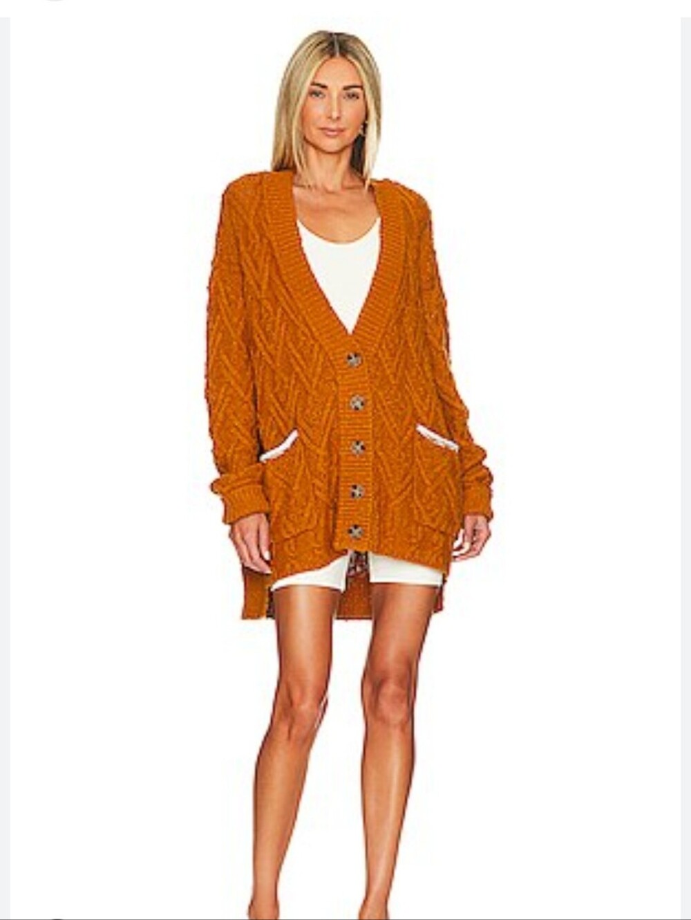 Free People Montana Cable Knit Cardigan Pumpkin Pie Orange Size Smalll